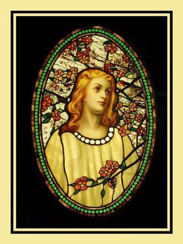 Angelic Girl Flower Blossoms inspired by Louis Comfort Tiffany  Counted Cross Stitch Pattern