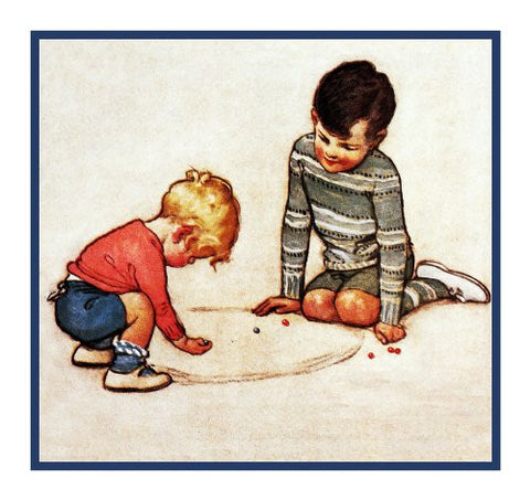 Brothers Playing Jacks By Jessie Willcox Smith Counted Cross Stitch Pattern
