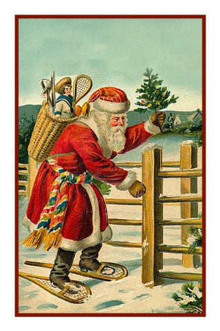 Victorian Father Christmas Snow Shoeing Santa Delivering Presents Counted Cross Stitch Pattern