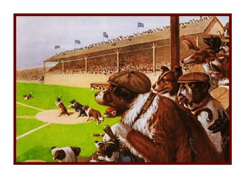 Cassius Coolidge's One to Tie.. Two to Win - Dogs Playing Baseball Counted Cross Stitch Chart