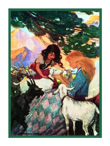 Heidi and Clara With Lambs By Jessie Willcox Smith Counted Cross Stitch Pattern