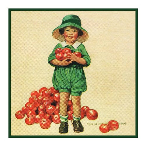 Youngster Apple Picking By Jessie Willcox Smith Counted Cross Stitch Pattern