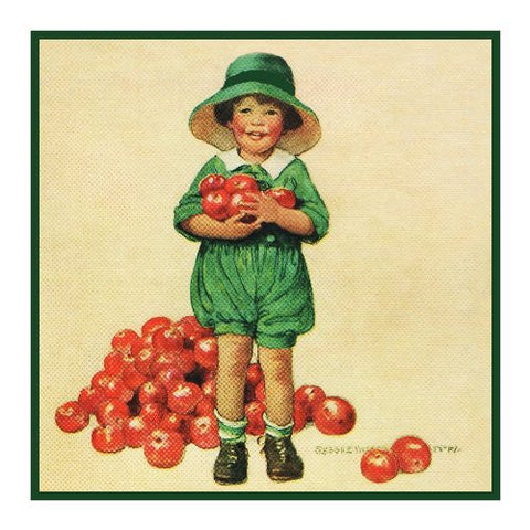 Youngster Apple Picking By Jessie Willcox Smith Counted Cross Stitch Pattern DIGITAL DOWNLOAD