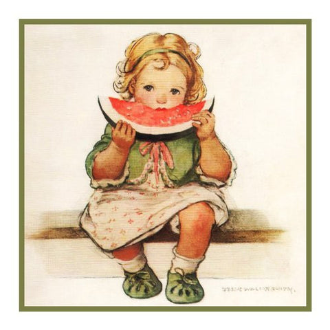 Young Girl Enjoying Watermelon By Jessie Willcox Smith Counted Cross Stitch Pattern