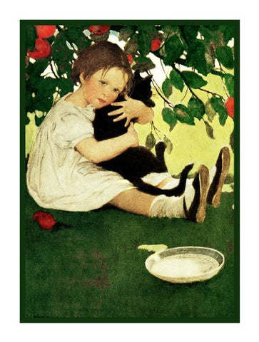 Young Girl Hugging Her Kitten By Jessie Willcox Smith Counted Cross Stitch Pattern