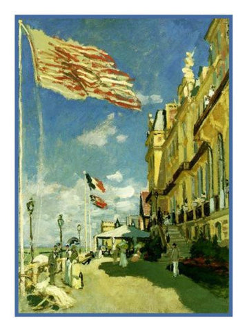 Hotel des Roches Noires Trouville inspired by Claude Monet's impressionist painting Counted Cross Stitch Pattern