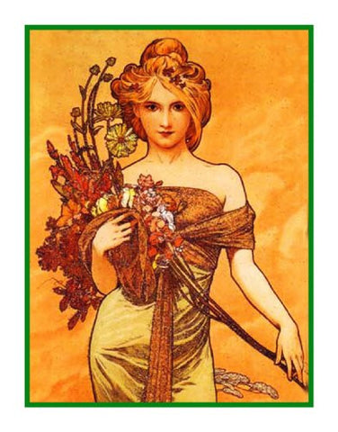 Spring by Alphonse Mucha Counted Cross Stitch Pattern