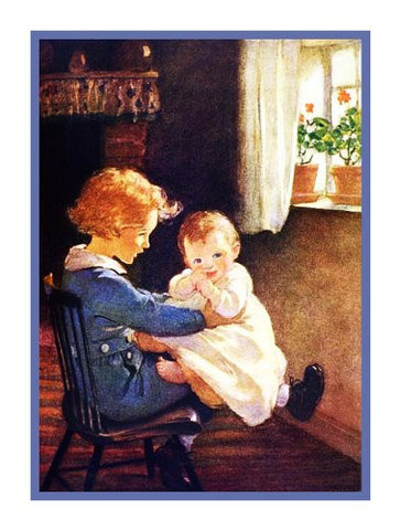 Big Sister Bouncing Baby on Her Knee By Jessie Willcox Smith Counted Cross Stitch Pattern