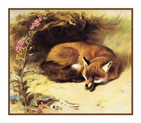 Red Fox in Front of Her Den By Naturalist Archibald Thorburn's Animal Counted Cross Stitch Pattern