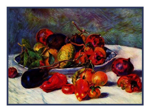 Still Life of Fruit inspired by Pierre Auguste Renoir's impressionist painting Counted Cross Stitch Pattern