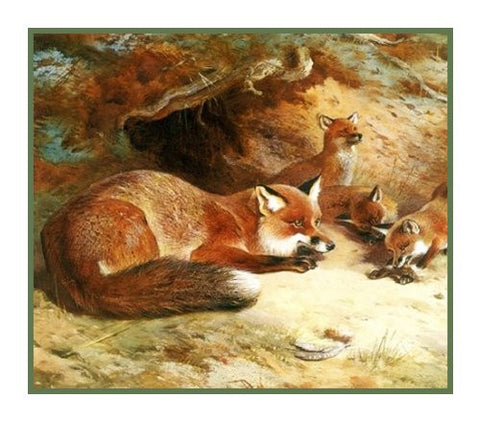 Red Fox Family by Naturalist Archibald Thorburn's Animal Counted Cross Stitch Pattern