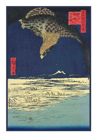 Eagle Soaring Above the Plain at Susaki-(Fukagawa Susaki and Jumantsubo) by Utagawa Hiroshige Counted Cross Stitch Pattern