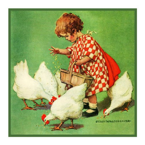 Little Girl feeding the Chickens By Jessie Willcox Smith Counted Cross Stitch Pattern