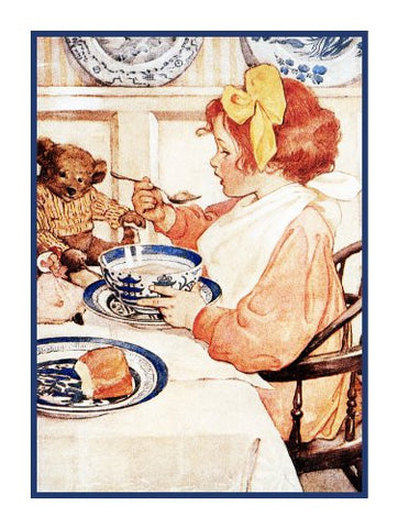 Breakfast With My Teddy Bear By Jessie Willcox Smith Counted Cross Stitch Pattern