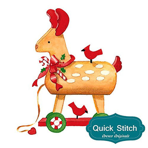 Quick Stitch Country Christmas Reindeer Pull Toy Counted Cross Stitch Pattern