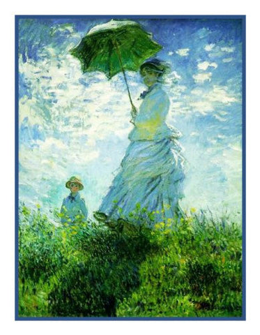 Woman with a Parasol inspired by Claude Monet's impressionist painting Counted Cross Stitch Pattern