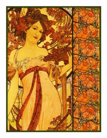 Autumn Champagne by Alphonse Mucha Counted Cross Stitch Pattern