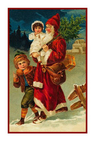 Victorian Father Christmas Santa St Nick Carrying Children Counted Cross Stitch Pattern