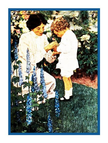 Little Boy with Mother in the Garden By Jessie Willcox Smith Counted Cross Stitch Pattern