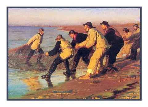Scandinavian Artist Peder Severin KrÃ¸yers painting of Fishermen Pulling Nets Counted Cross Stitch Pattern