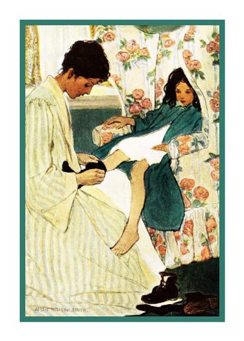 Mother Putting on Little Girls Socks By Jessie Willcox Smith Counted Cross Stitch Pattern
