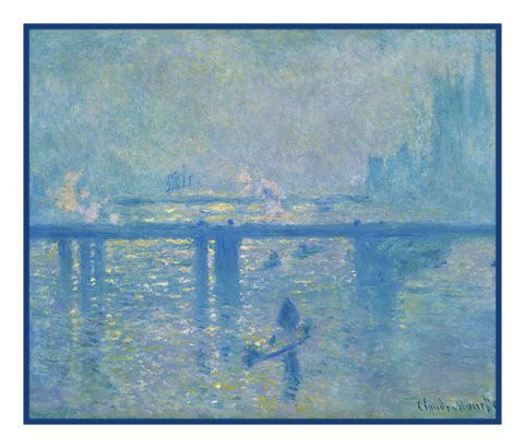Charing Cross Bridge London in Fog inspired by Claude Monet's impressionist painting Counted Cross Stitch Pattern
