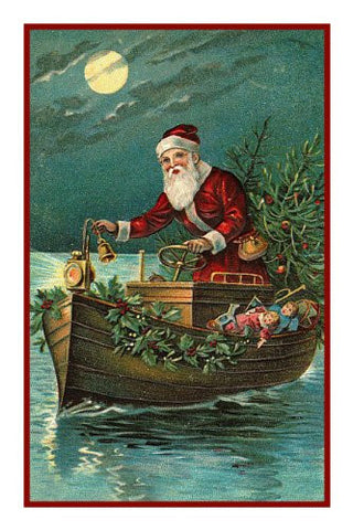 Victorian Father Christmas Boating Santa Delivering Presents Counted Cross Stitch Pattern
