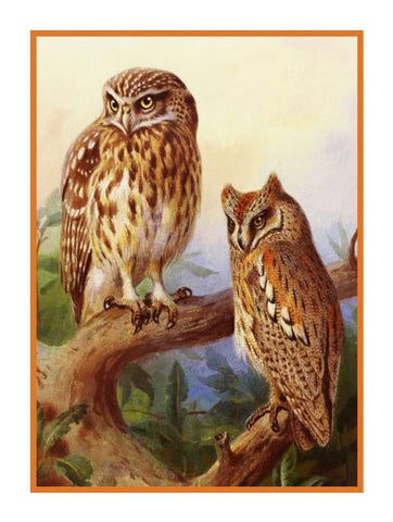 Scops Owls By Naturalist Archibald Thorburn's Birds Counted Cross Stitch Pattern