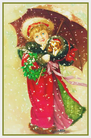 Young Girls Christmas Outfit by Maud Humphrey Bogart Counted Cross Stitch Pattern