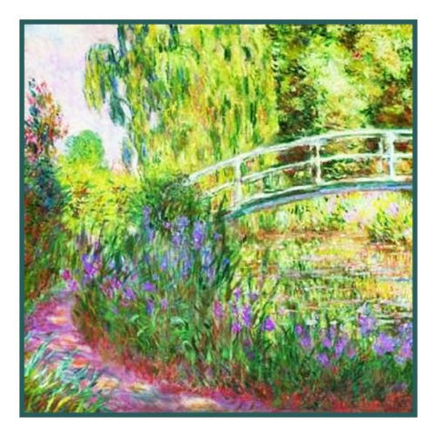The Japanese Bridge inspired by Claude Monet's impressionist painting Counted Cross Stitch Pattern