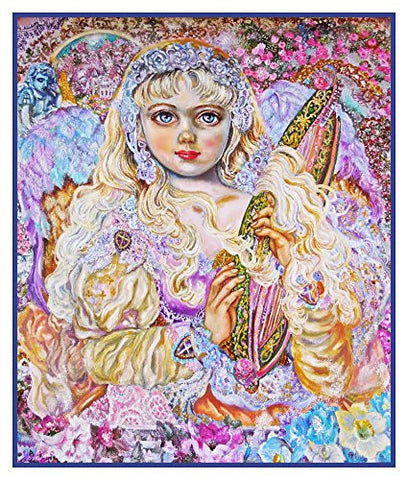 An Angel Playing an Emerald Harp inspired by Yumi Sugai Counted Cross Stitch Pattern