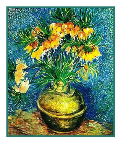Crown Imperial Fritillaries in Copper Vase inspired by Impressionist Vincent Van Gogh's Painting Counted Cross Stitch Pattern