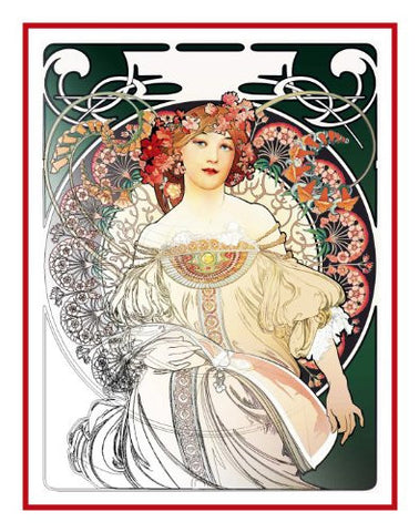 Green Reverie by Alphonse Mucha Counted Cross Stitch Pattern