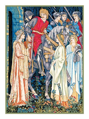 Holy Grail Arming and Departure of Knights Detail William Morris Counted Cross Stitch Pattern