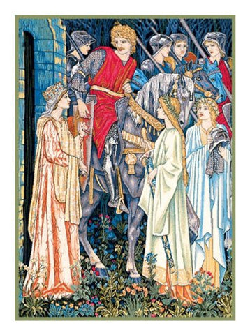 Holy Grail Arming and Departure of Knights Detail William Morris Counted Cross Stitch Pattern