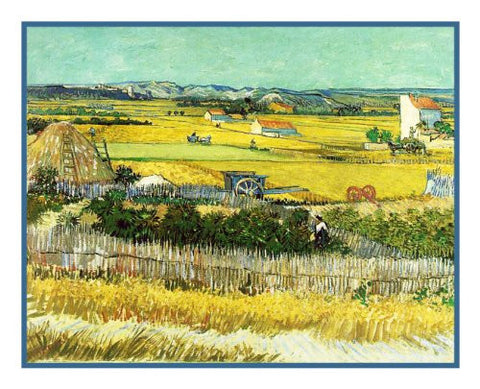 The Harvest in Arles inspired by Impressionist Vincent Van Gogh's Painting Counted Cross Stitch Pattern