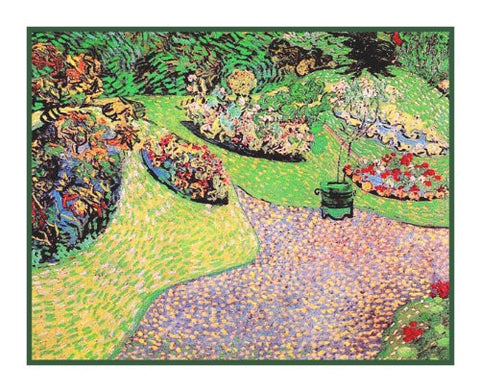 The Garden in Auvers inspired by Impressionist Vincent Van Gogh's Painting Counted Cross Stitch Pattern