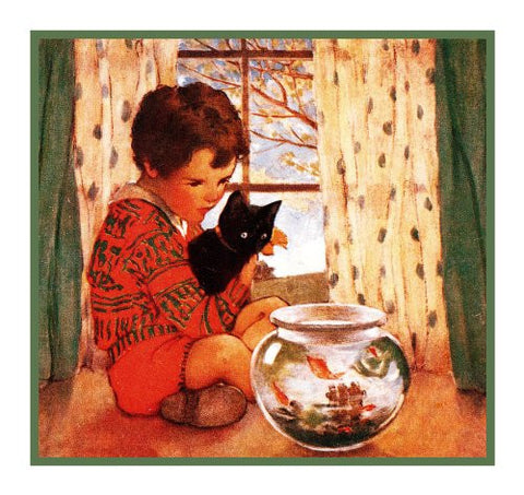 Young Boy, Kitten and The Goldfish Bowl By Jessie Willcox Smith Counted Cross Stitch Pattern