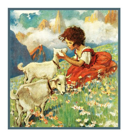 Heidi and The Lambs By Jessie Willcox Smith Counted Cross Stitch Pattern