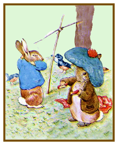 Peter and Benjamin Rabbit Play inspired by Beatrix Potter Counted Cross Stitch Pattern