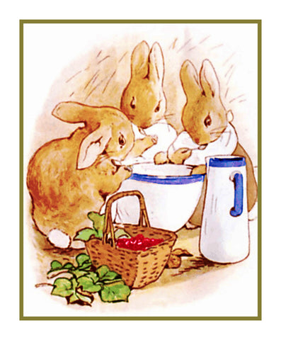 Peter Family Drink Milk inspired by Beatrix Potter Counted Cross Stitch Pattern