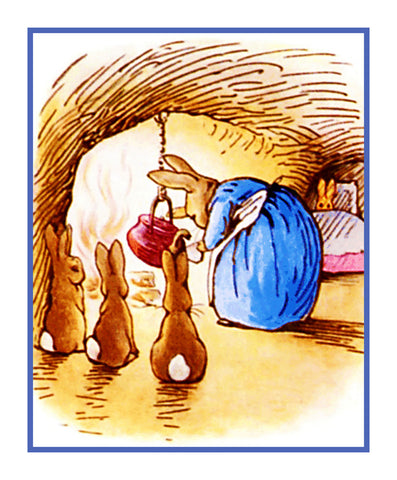 Mrs. Rabbit Makes Tea inspired by Beatrix Potter Counted Cross Stitch Pattern