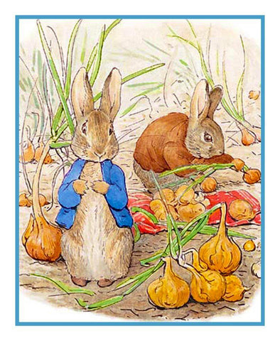 Peter and Benjamin Collect Onions inspired by Beatrix PotterCounted Cross Stitch Pattern DIGITAL DOWNLOAD