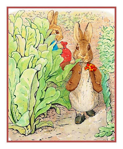 Benjamin Rabbit Nibbles Lettuce inspired by Beatrix Potter Counted Cross Stitch Pattern