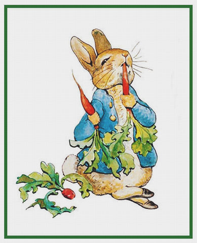 Peter Rabbit Eats Carrots inspired by Beatrix Potter Counted Cross Stitch Pattern DIGITAL DOWNLOAD