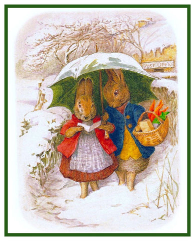 Mr and Mrs Rabbits Snow Day inspired by Beatrix Potter Counted Cross Stitch Pattern DIGITAL DOWNLOAD