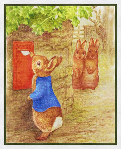 Peter Rabbit Mails a Letter inspired by Beatrix Potter Counted Cross Stitch Pattern
