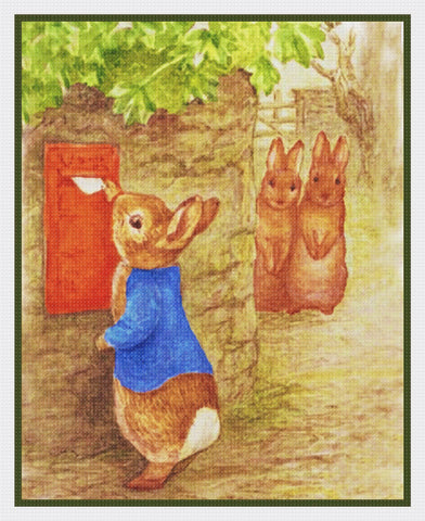 Peter Rabbit Mails a Letter inspired by Beatrix Potter Counted Cross Stitch Pattern