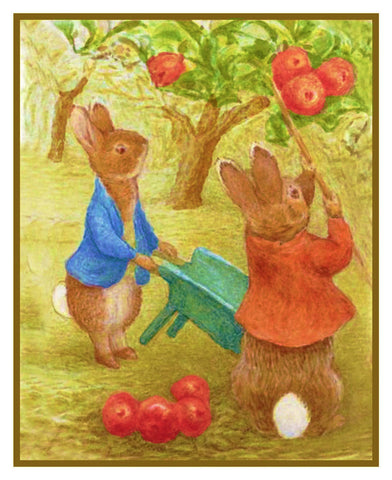 Peter Ben Rabbit Pick Apples inspired by Beatrix Potter Counted Cross Stitch Pattern