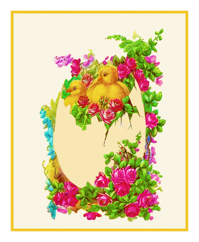 Vintage Easter Baby Chicks and Roses Counted Cross Stitch Pattern